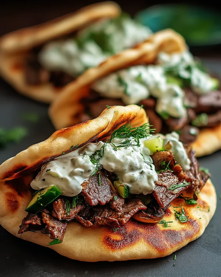 Pita-Taschen mit Rindfleisch und Pilzen und Tzatziki-Soße - Image 1