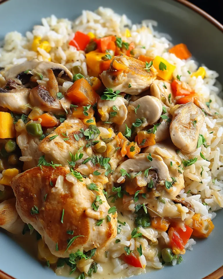 Gemüsereis mit Hühnerfleisch und Pilzrahmsoße - Image 1