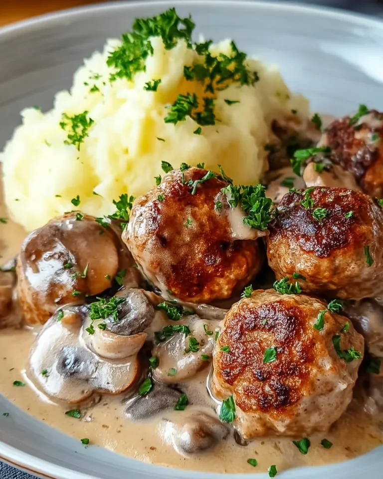 Fleischbällchen mit Kartoffelpüree und Champignonrahmsauce - Image 1