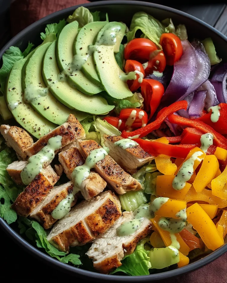 Bunte Salat Bowl mit Avocado, Hähnchen und Knoblauchdressing - Image 1