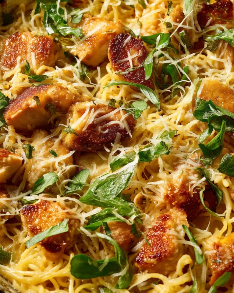 Knuspriger Nudel-Hähnchen-Auflauf mit Knoblauch und Parmesan - Image 1