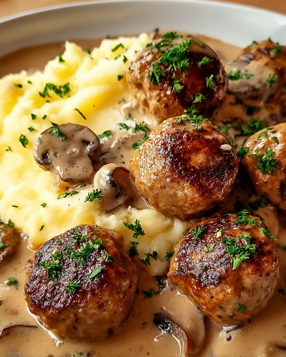 Fleischbällchen mit Kartoffelpüree und Champignonrahmsauce - Image 2